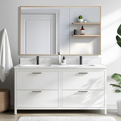 59"x35" Rectangle Gold Aluminum Alloy Framed Full-Length Mirror,Full Body Vanity Mirror for Bathroom, Bedroom Entryway, Living/Dressing Room