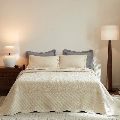 Marcielo 3 Pcs Cotton Oversized Embroidery Quilt Bedspread Set