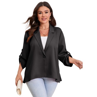 Womens Plus Size Blazers Adjustable Long Sleeve Classic Draped Open Front Lightweight Cardigans Jacket