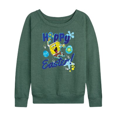 Women's - SpongeBob Squarepants - Hoppy Easter Lightweight French Terry Wide Neck Long Sleeve Graphic Shirt