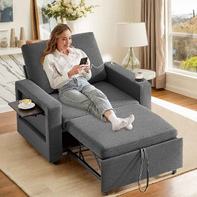 Dyonery Sleeper Sofa Chair Bed Convertible Sofa Chair 3-in-1 Pull Out Sofa Bed White