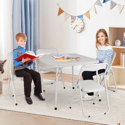 COZONY Folding Card Table and Chair Set, Upholstered Foldable Activity Table with 2 Chairs, Portable Metal Frame