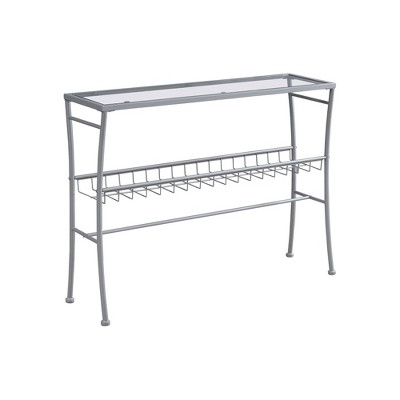 Modern Clear Glass Console Table with Silver Metal Legs for Entryway, Living Room, Bedroom, or Sofa