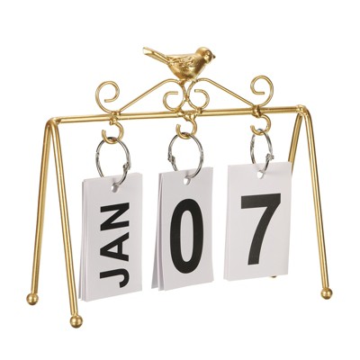 Unique Bargains Desktop Decoration Turn Page Flip Vintage Wood Perpetual Calendar Golden