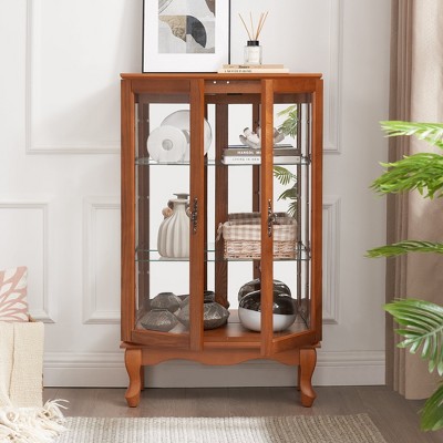 Elegant 2-Door Curio Cabinet with Tempered Glass Doors, Mirrored Back Panel, and Adjustable Shelves - Lighted Display Cabinet for Home