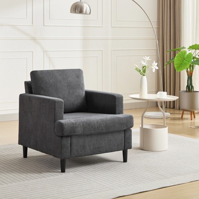Accent Chair - Modern Living Room Chair with Breathable Linen Fabric, Soft Upholstered Arm Chair, Mid-Century Sofa for Bedroom, Reading Room, Office