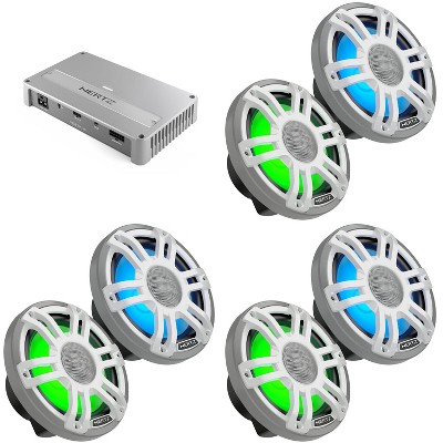 Hertz 3 Pair HMX 7.7 S-LD-SW – 7.7" Hi-End LED Marine Coaxial Speaker with Venezia V6 - 6-Channel Marine Amplifier