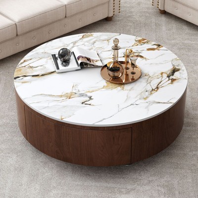 Sapphtopaz Coffee Table with Sturdy Base Elegant Center Table with Faux Marble Tod Contemporary Coffee Bar for Living Room