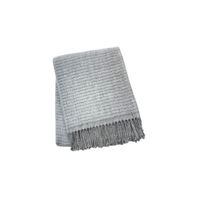 HomeRoots 50" X 67" Gray Cotton Blend Woven Throw Blanket with Fringe
