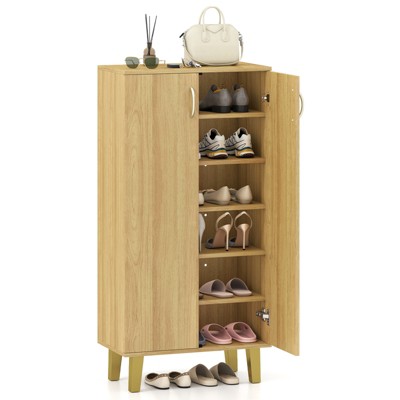 Tangkula 6-Tier Wooden Shoe Storage Cabinet w/ Doors Removable Shelves for Entryway