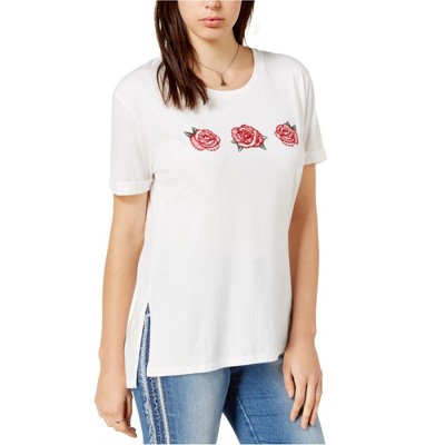 Carbon Copy Womens Rose Graphic-Print Basic T-Shirt, White, X-Large