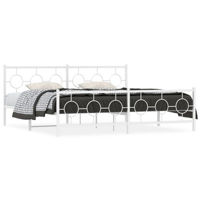 vidaXL White King Bed Frame with Headboard/Footboard - Steel Metal Bedroom Furniture, 76"x79.9" Mattress Support