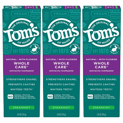 Tom's of Maine Whole Care Anti-cavity Toothpaste - Spearmint - 4oz/3pk