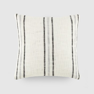 Yarn Dyed Cotton Decor Throw Pillow Cover and Pillow Insert Set in Framed Stripe Pattern - Becky Cameron