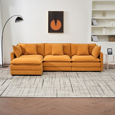 110" Modular Combination Cloud Sofa with Ottoman, Chenille Deep Seat L-Shaped Sectional Couch with Cushions, Modern Living Room Furniture