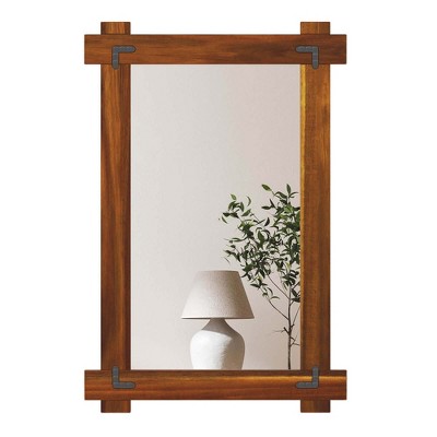 Costway 30 x 20/35 x 24/40 x 28.5 Inch Shatterproof Wall Mirror with Acacia Wood Frame & Vintage Rivet Design
