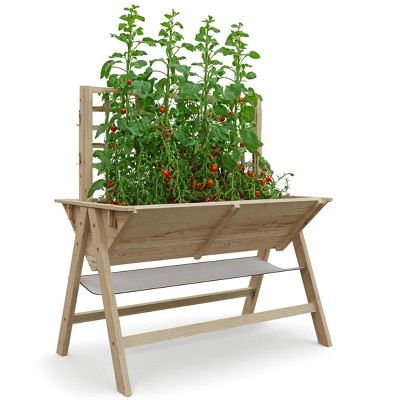 GustoWave 52'' Wooden Raised Garden Bed With Legs, Mobile Outdoor Planter Box With Storage Shelf, Elevated Large Planter Box