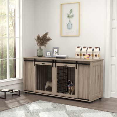 FURNIinspire Pet Crates And Houses Dog Crate Furniture With Removable Divider, Modern Dog Kennel End Table With Storage, Brown, 23.6"*70.9"*34.3"