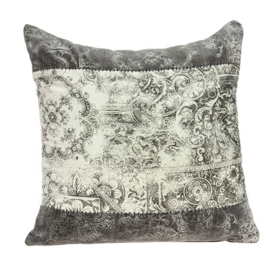 HomeRoots 20" Beige and Gray Damask Cotton Throw Pillow