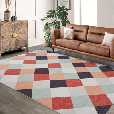 Machine Washable Area Rug With Non-Slip Backing Stain Resistant Easy Cleaning Indoor Carpet For Living Room Bed Dining Room Playroom Office