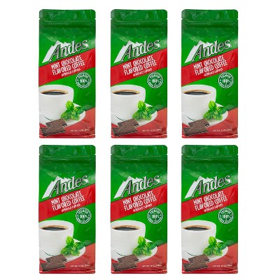 Andes Chocolate Mint Flavored,Medium Roast,Ground Coffee,12 oz bag, 6 pack