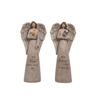 Transpac Resin Angel with Bird Figurine Set of 2 Multicolored Decorative Tabletop Objects for Home Decor