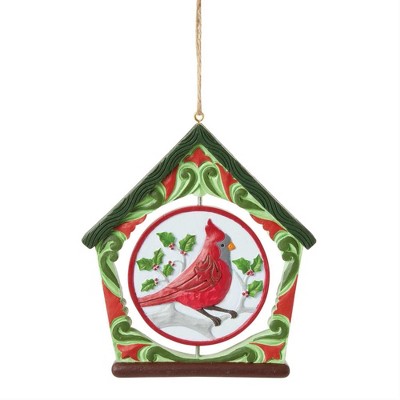 Jim Shore 4.5 Inch Cardinal Birdhouse Ornament Christmas Tree Ornament , Rotating Middle Merry Bright (1PC)