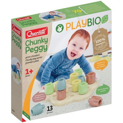 Quercetti: PlayBio - Chunky Peggy - 13pc Peg Blocks, Sorting Toy, Eco Bioplastic