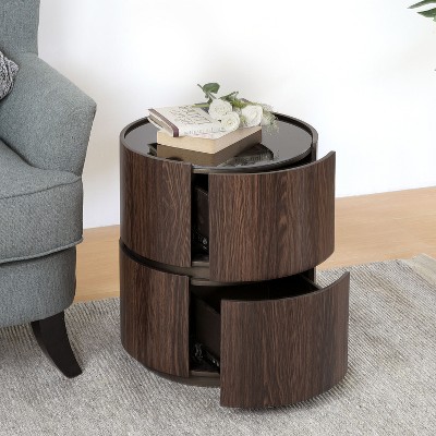 NicBex Contemporary Round Wooden Side Table with 2 Drawers Modern Home Decor for Living Room and Bedroom