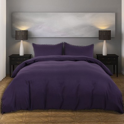 PiccoCasa 110gsm Brushed Microfiber Bedding Duvet Cover Set with Pompoms with 2 Pillowcase