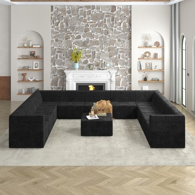 TiramisuBest L-Shaped Modular Sectional Sofa, Compressed Corduroy Couch, Modern Minimalist Sleeper Sofa for Living & Bedroom, Black