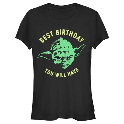Juniors Womens Star Wars Yoda Best Birthday You Will Have Stencil T-Shirt