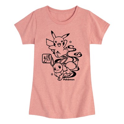 Girls' - Pokémon - Wagara Pikachu Eevee Group Fitted Short Sleeve Graphic T-Shirt