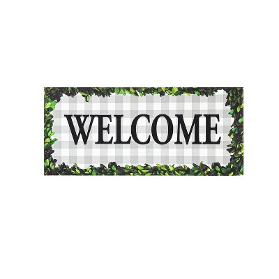 Evergreen Boxwood Framed Plaid Sassafras Indoor Outdoor Switch Doormat 10 x 22 Gray