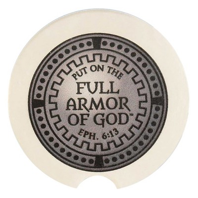 Dicksons Put On Full Armor Silver Tone and Black 2.5 Inch Ceramic Car Coasters Pack of 2