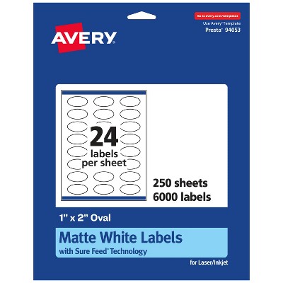 Avery Matte White Oval Labels, 1" x 2"