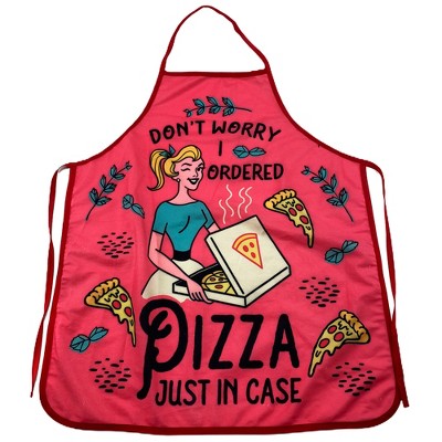 Don't Worry I Ordered Pizza Just In Case Funny Cooking Humor Graphic Novelty Kitchen Accessories - Crazy Dog Bakeware For Foodies Red Apron