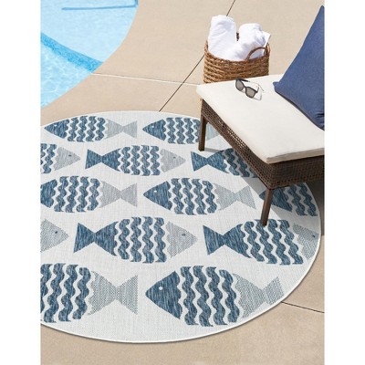 Unique Loom Outdoor Coastal Pesci Fishes Woven Area Rug