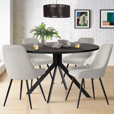 5-Piece 42" Dining Table Set for 4,Black Wood Tbale with 4 Upholstered Dining Chairs for Kitchen Small Dining Room-Maison Boucle