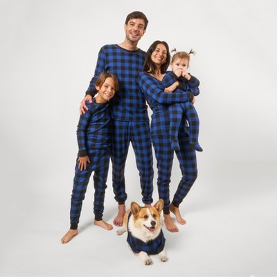 Leveret Matching Family Pajamas Buffalo Check Black and Navy Plaid