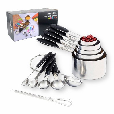 Modern Design Nesting Measuring Cups & Spoons Set BLACK Plus Mini Whisk 11-Pc Set Stainless Steel