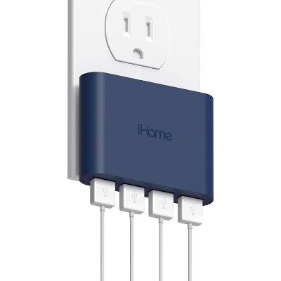 iHome Slim 4-Port USB Wall Charger, AC Pro Multiport Plug Adapter, Phone Charging Block with 4 Ports, Flat USB Wall Adapter for Home & Travel