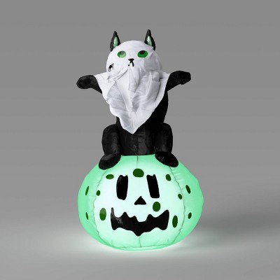 3.5' Airblown Ghost Cat on Jack O'Lantern Halloween Inflatable Decoration - Hyde and EEK! Boutique™