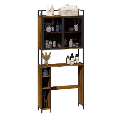 Famapy Industrial Bathroom Storage Rack with Metal Mesh Doors and Over-The-Toilet Design
