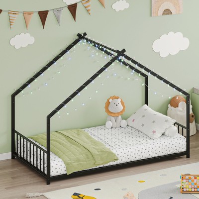 NicBex Twin/Full Size Bed Frame,Roof-shaped Iron Frame Bed with LED Light Strips,Platform Bed for Adults,Kids,Teens,No Box Spring Needed