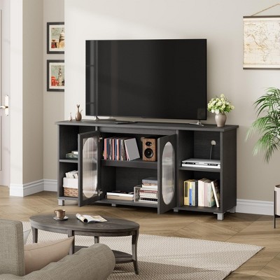 70" Rustic TV Stand for Living Room - Entertainment Center with Corrugated Glass Doors & Open Shelves for Living Room & Bed Room