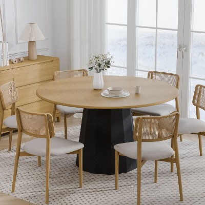 PexFix 52" Wood Round Dining Table Kitchen Table for 4-6 with Arc-Shaped Edge Top & Tapered Pedestal for Living/Dining Room Coffee Office Natural