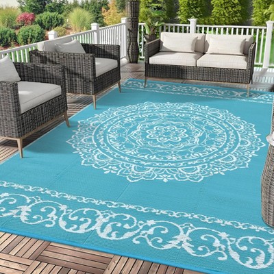 Outdoor Rug, Waterproof Durable Indoor/Outdoor RV Mat, Reversible Camping Carpet, Foldable Plastic Straw Rug for Patio, Porch