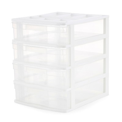 Gracious Living Desktop and Countertop Clear Smooth Gliding Drawers Storage Bin with Organizer Top Lid for Small Items, Holds 8.5 x 11 Inch Paper