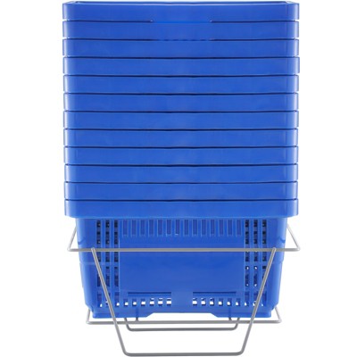 VEVOR Shopping Basket, Set of 12, 24L Durable Plastic Grocery Basket with Handle and Stand, 16.73 x 11.61 x 8.86 inch Portable Shop Basket, Blue